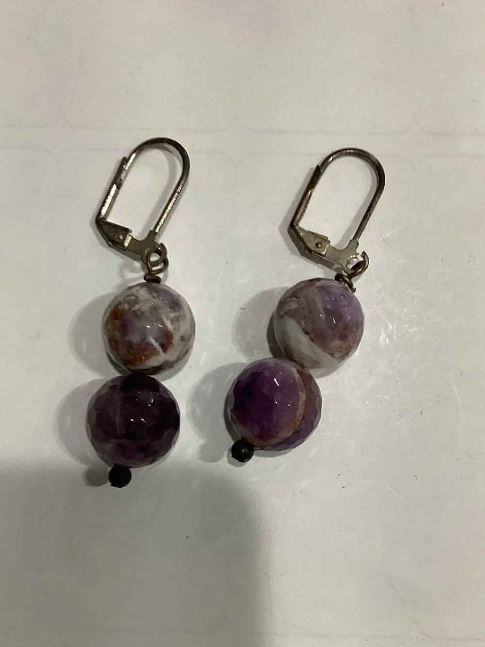 Purple Agate Double-Bead Drop Earrings
